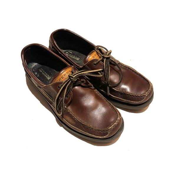 Sperry Top-Sider Mako 2-Eye Canoe Moc Brown Leather Dock Shoes Men's 9.5